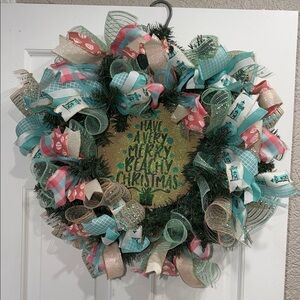 Charming Holiday Wreath with Teal and Pink Accents